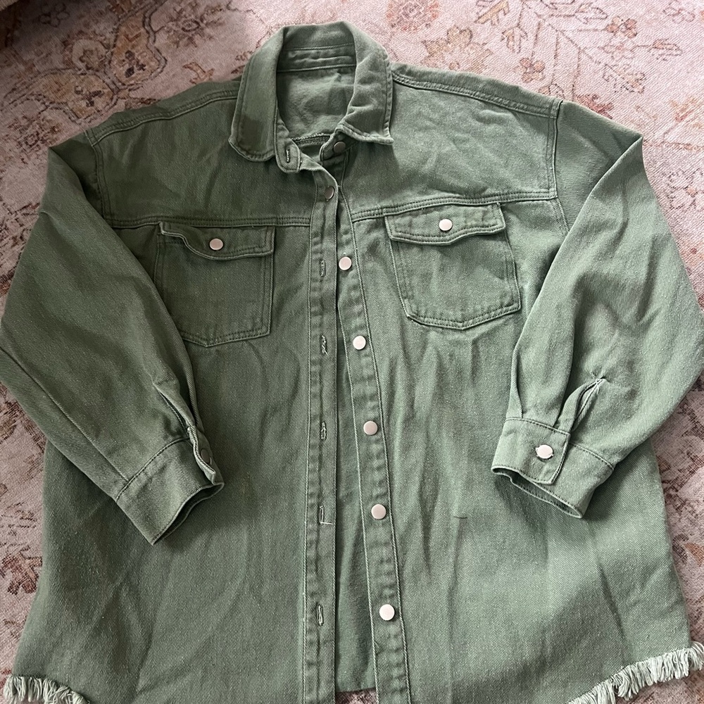 Green Button-Up Denim Shacket